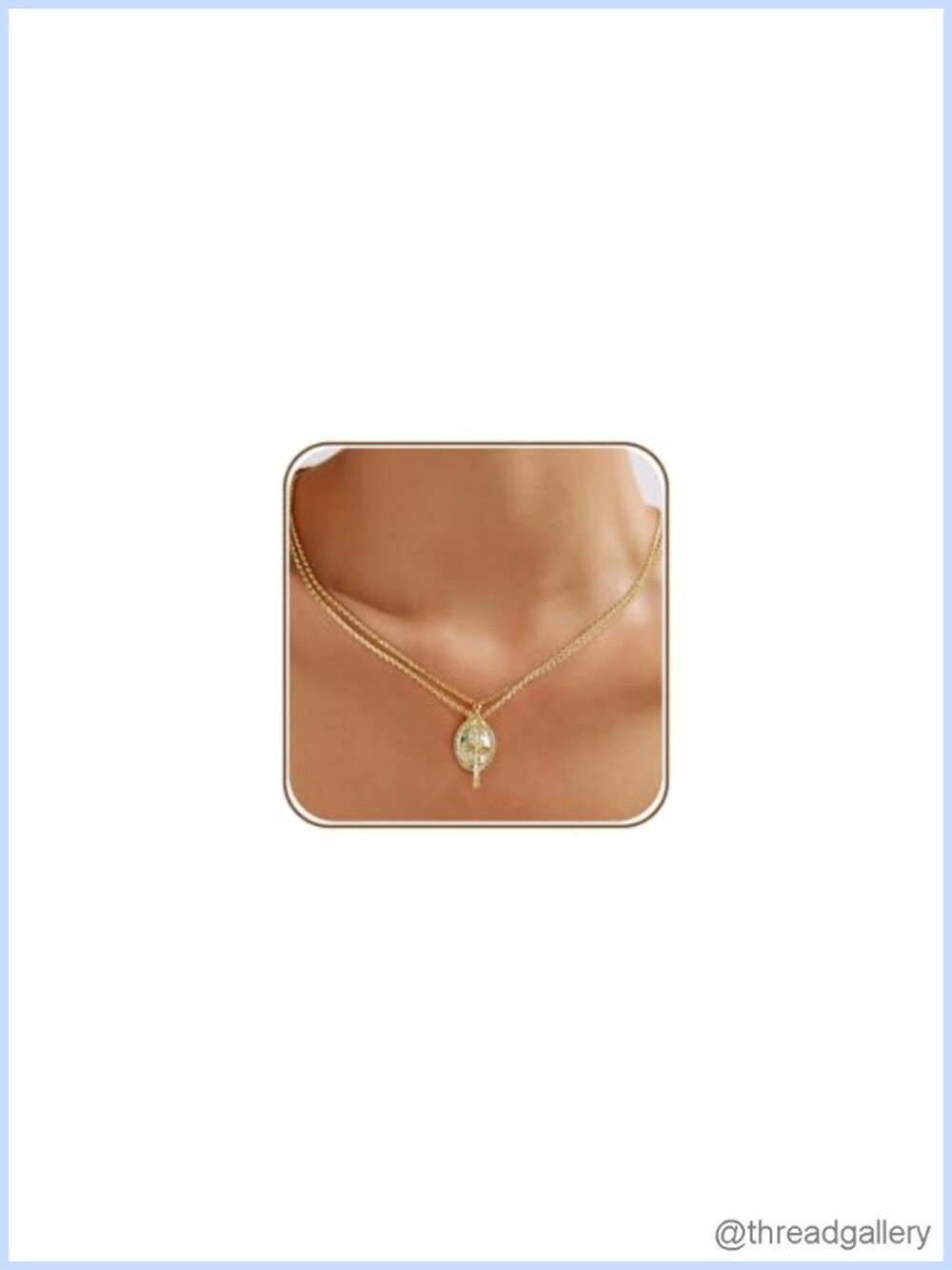 Rose Gold Plated Layered Cross Mary Pendant Necklace 18in